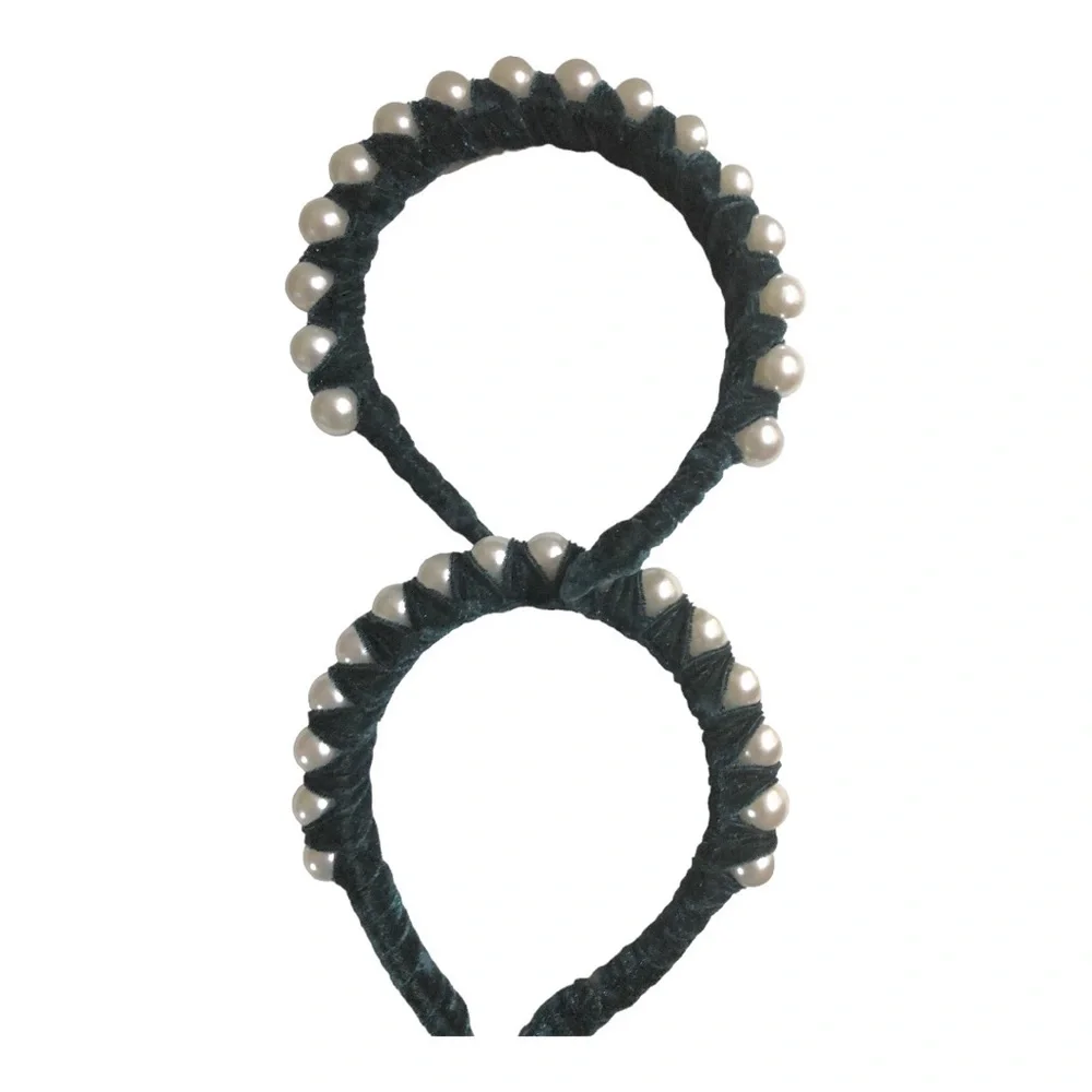 2 pack Green velvet oversized pearl‎ adorned embellished headband new